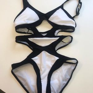 White and black swim suit